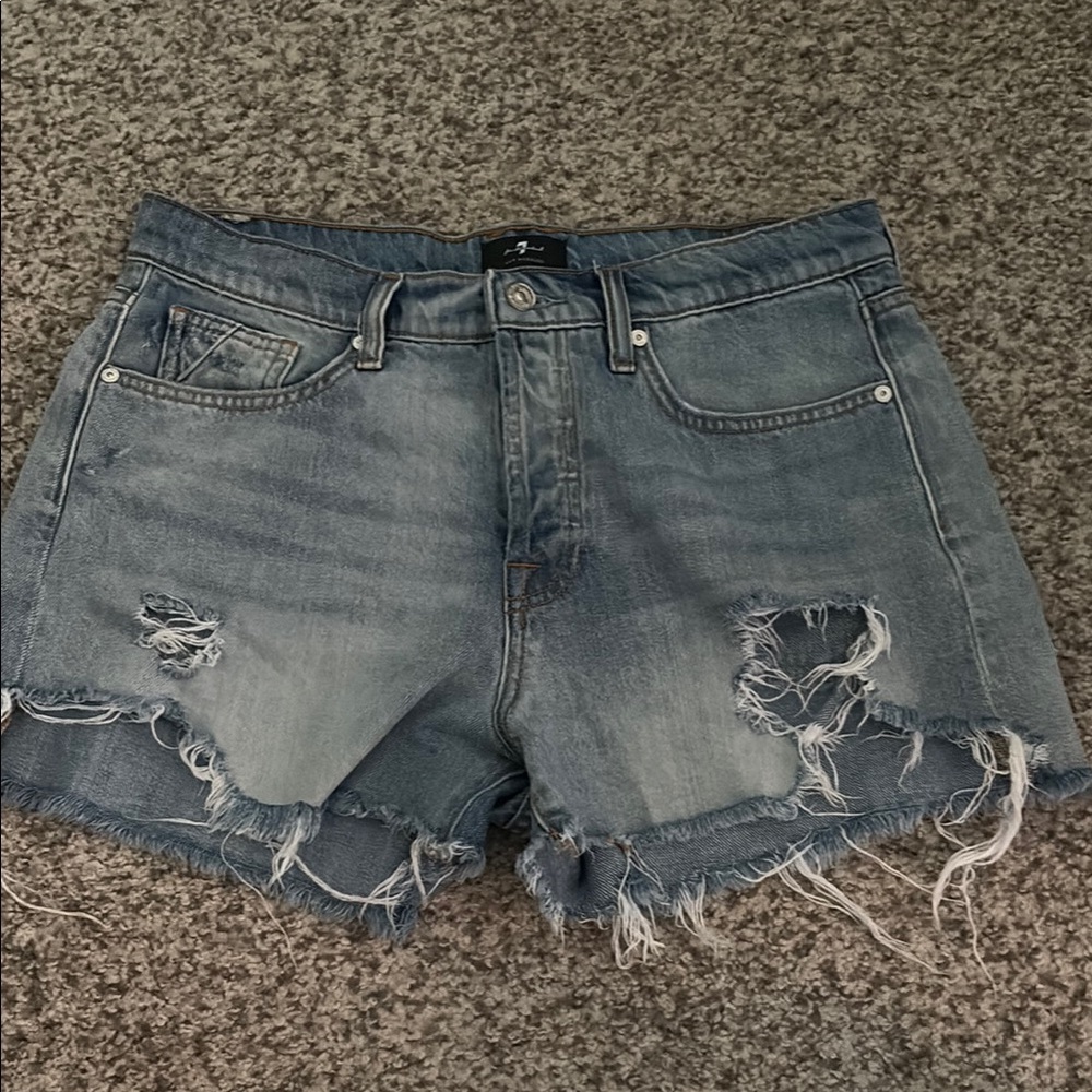 7 For All Mankind Blue Distressed Jean Shorts